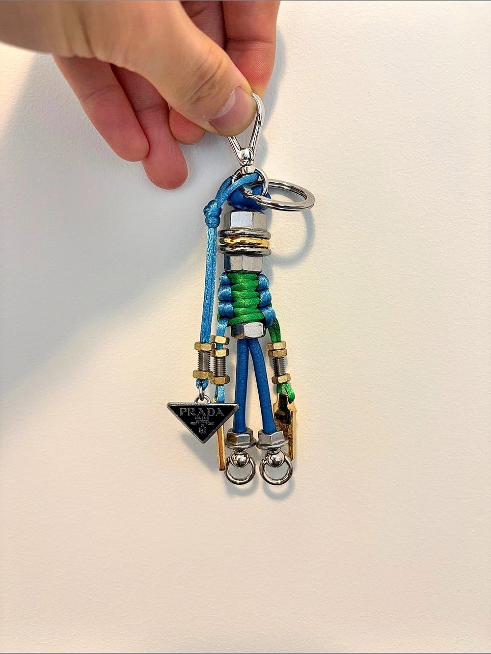 Prada Robot Trick Bag Charm Keychain Blue & Green